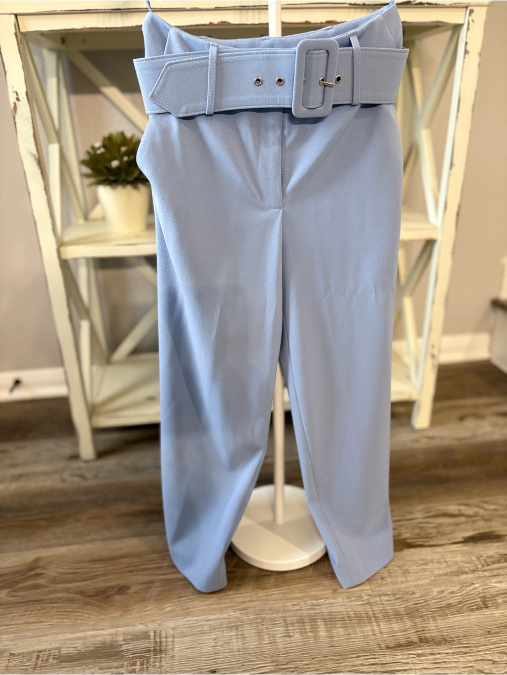 Gianni Bini Light Blue High-Waist Wide-Leg Trousers with Matching Belt